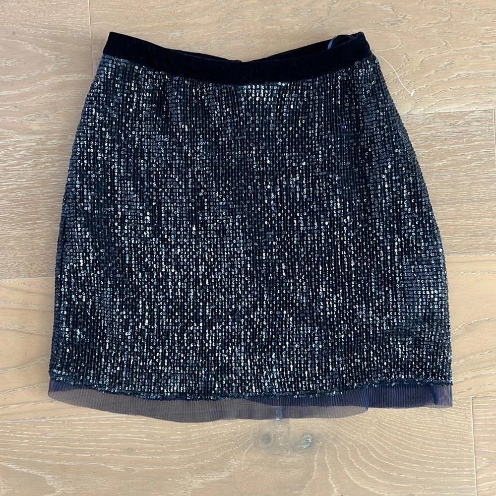 Free People Sequin Mini Skirt Navy Blue Short Sparkly Festival Holiday Metallic - Picture 4 of 10